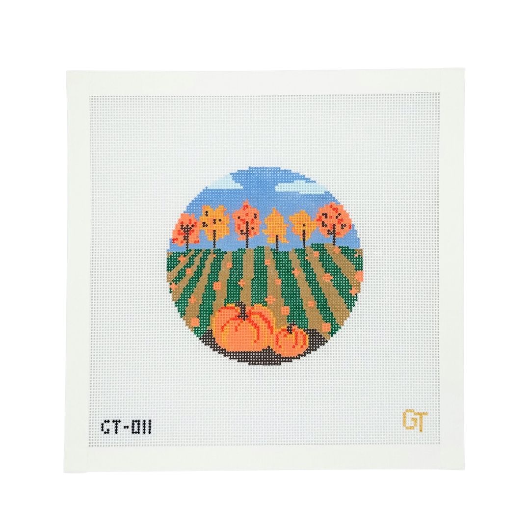 Pumpkin Patch 4 inch round 18 mesh needlepoint canvas